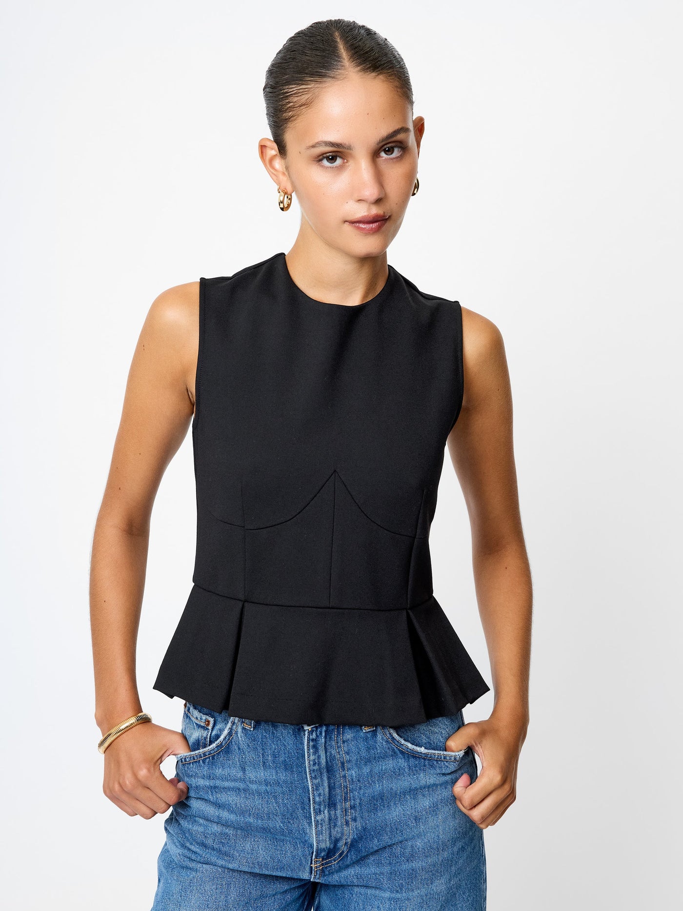 Cleo Ponte Sleeveless Peplum Top