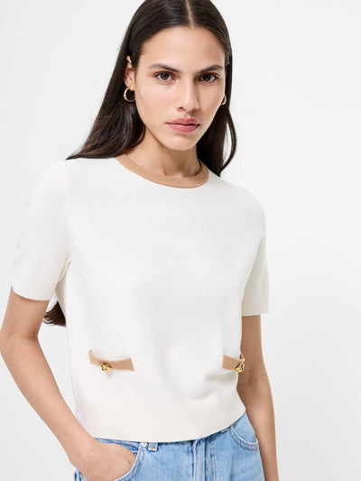 Porcelain Cream With Cognac Detail Novelty Sweater