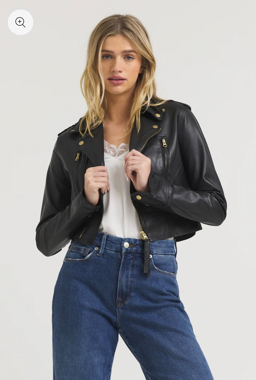 Erin Burnished Leather Jacket-Black and Gold