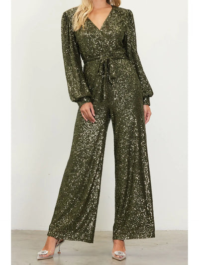 Olive Sequin Wrap Jumpsuit