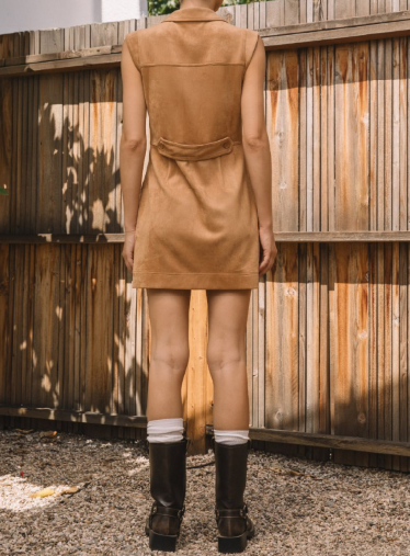 Sleeveless Faux Suede Dress-Camel