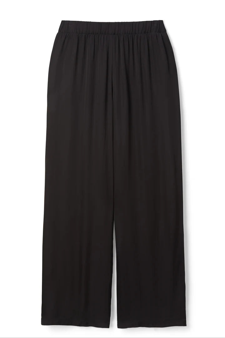 Camile Satin Wide Leg Pant: True Black