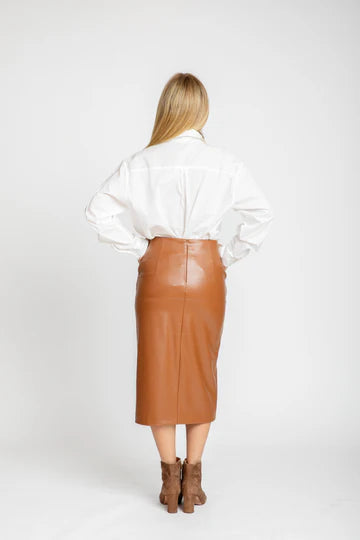 The Ava Vegan Leather Pencil Skirt-Caramel