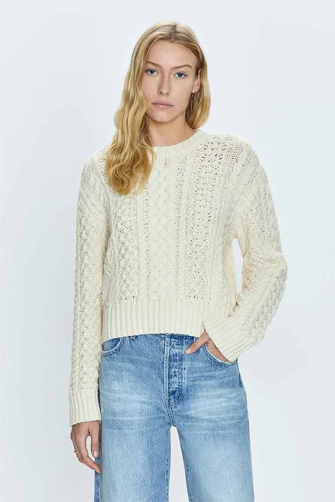 Quinn Shrunken Fisherman Sweater-Ivory