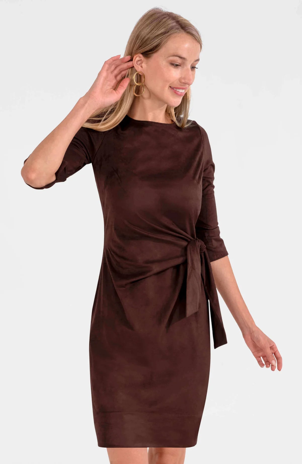 Cinch and Tie Dress-Ultra Suede-Brown
