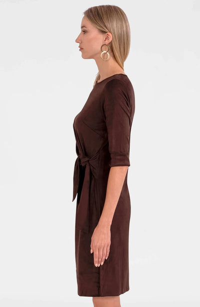 Cinch and Tie Dress-Ultra Suede-Brown