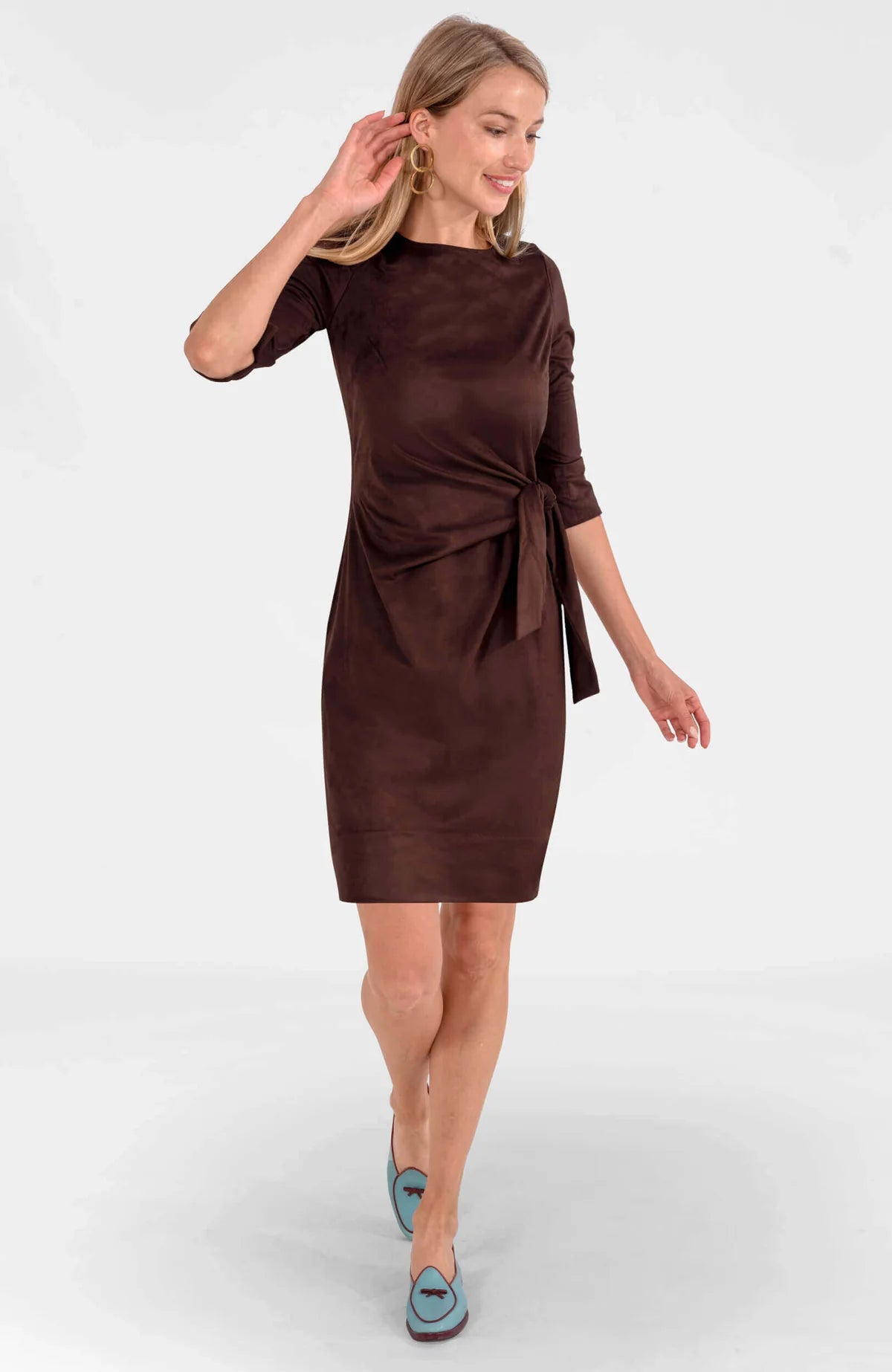 Cinch and Tie Dress-Ultra Suede-Brown
