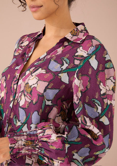 Dana Shirt-Cranberry Stained Glass Floral