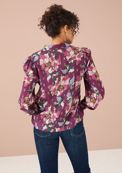 Dana Shirt-Cranberry Stained Glass Floral