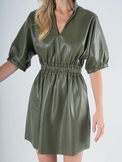 Palmer Dress-Vegan Leather-Olive Night