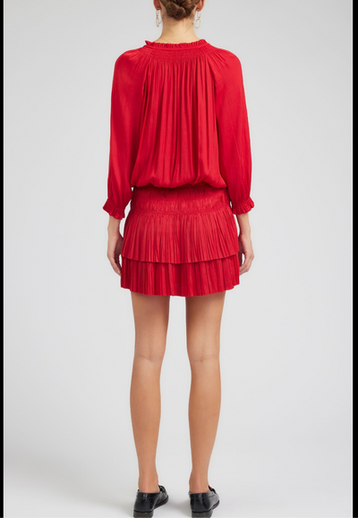 Pleated Mini Dress-Red