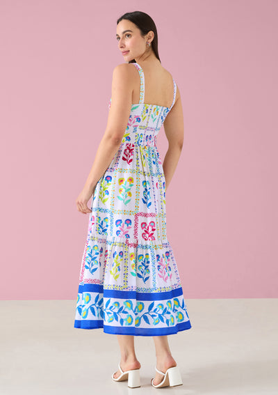 Gianna Dress-White Multi Floral Stamp Print