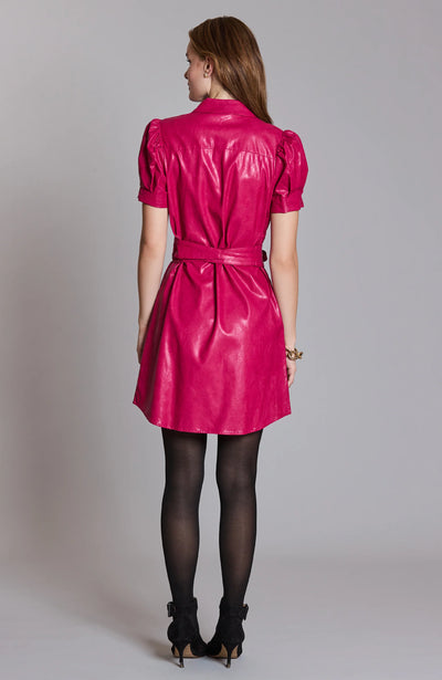 Veronica Vegan Leather Dress-Berry