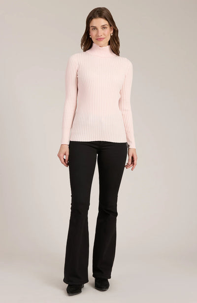 Cotton Cashmere Ribbed Turtleneck-Blush