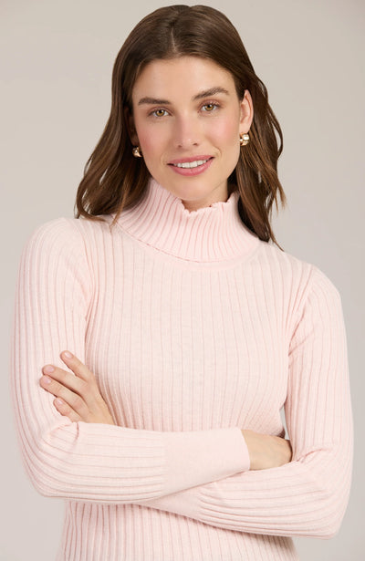 Cotton Cashmere Ribbed Turtleneck-Blush