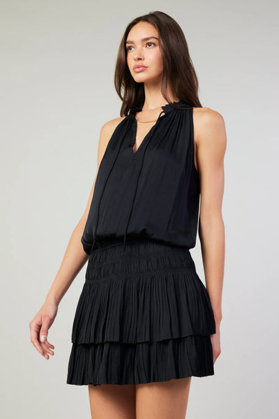 Cara Pleated Sleeveless Mini Dress-Black