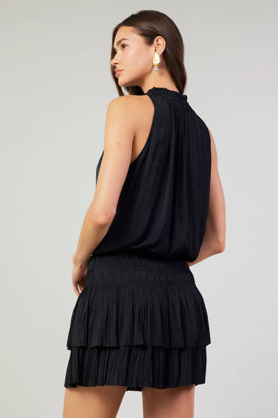 Cara Pleated Sleeveless Mini Dress-Black