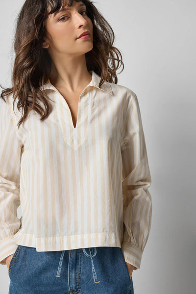 Striped Split Neck Collared Shirt
