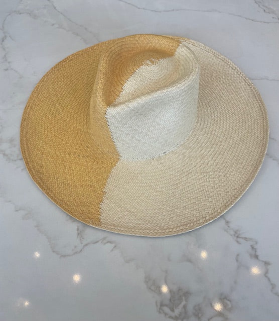 Two Tone Large Brim Toquilla Straw Hat