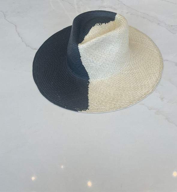 Two Tone Large Brim Toquilla Straw Hat