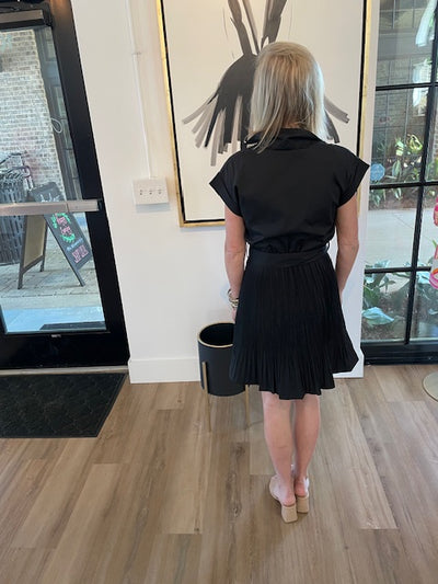 Classic Belted Shirt Dress-Black