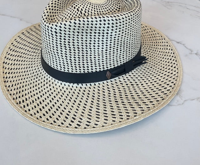 Genuine Panama Hat- Black Leather Band-Size 57