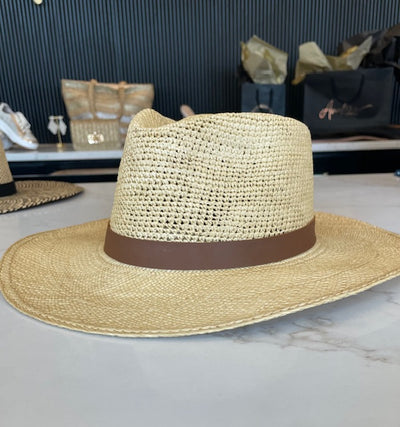 Panama Hat-Brown Leather Band Size 57