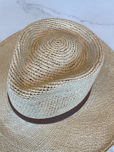 Panama Hat-Brown Leather Band Size 57