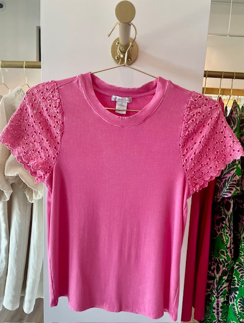 Pink Eyelet Fitted Top