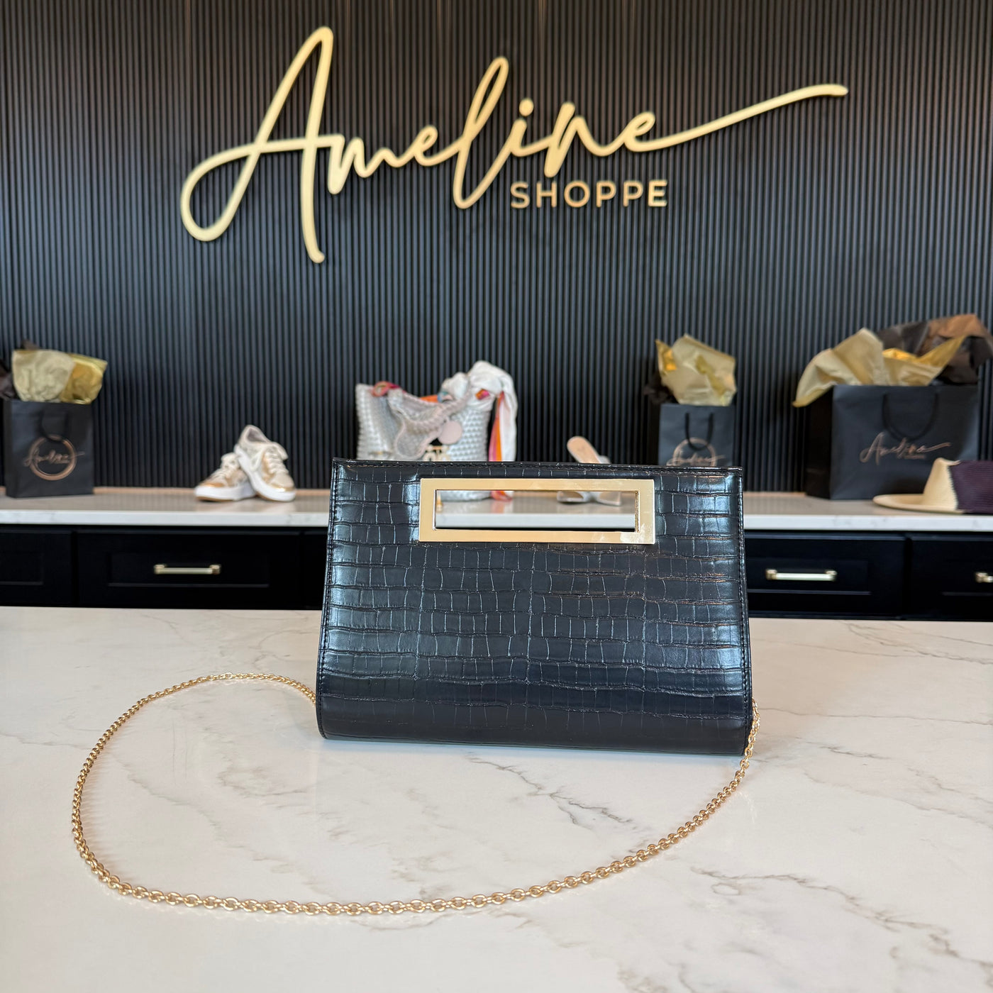 Black Crocodile Embossed Bag
