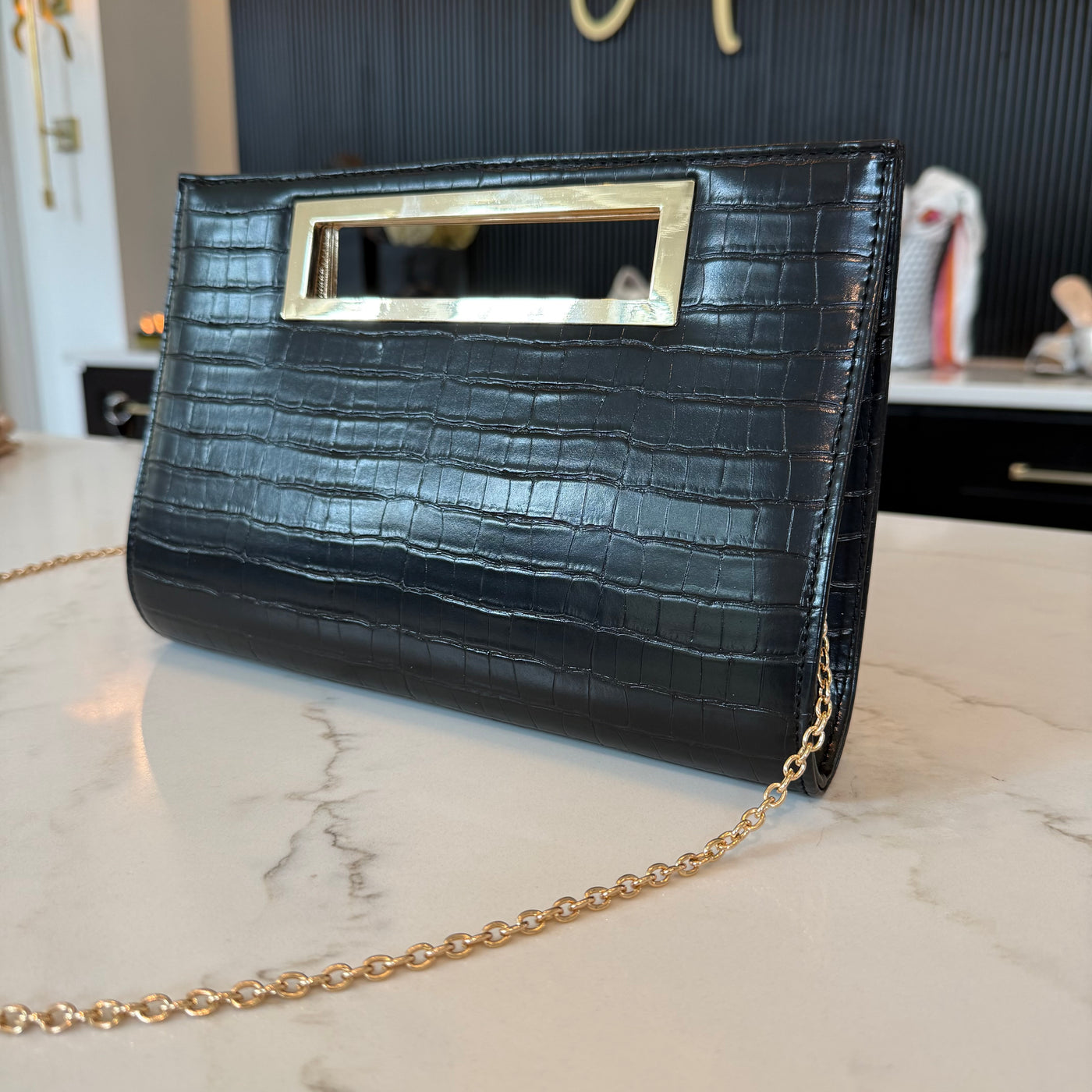 Black Crocodile Embossed Bag