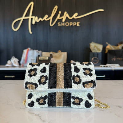 Beaded Leopard Clutch