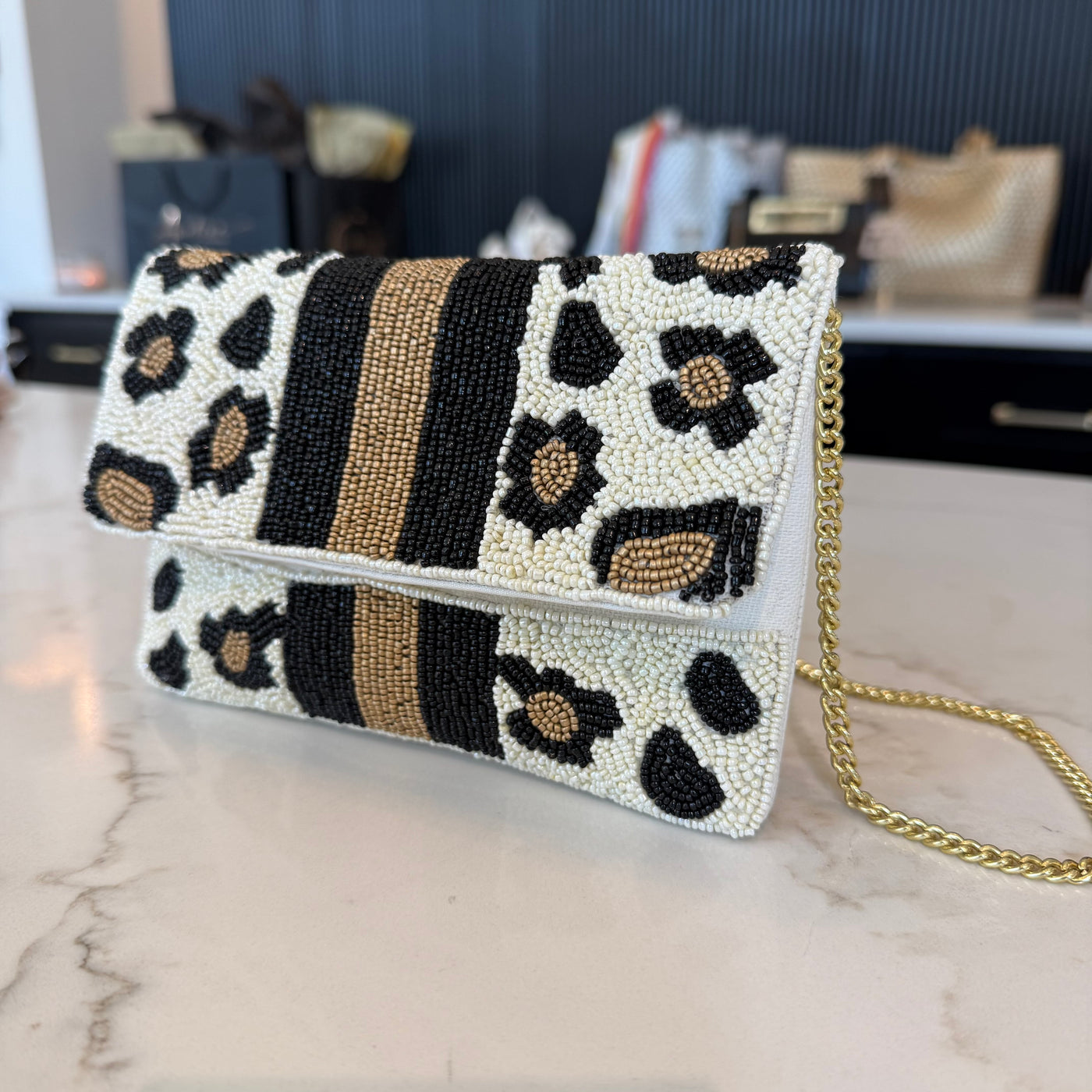 Beaded Leopard Clutch