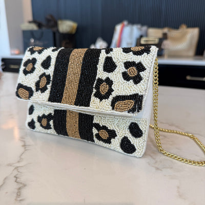 Beaded Leopard Clutch