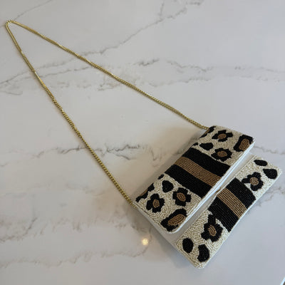 Beaded Leopard Clutch