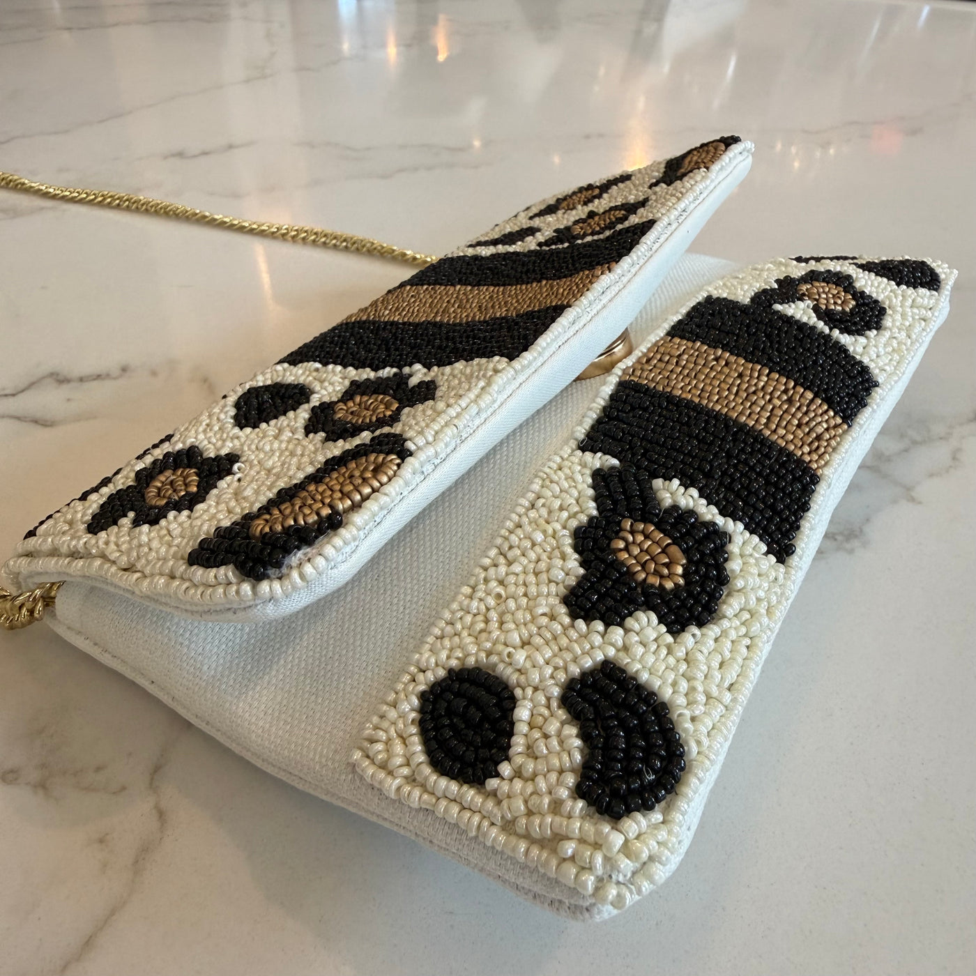 Beaded Leopard Clutch