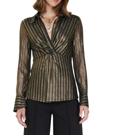 Striped Gold Black Collar Top