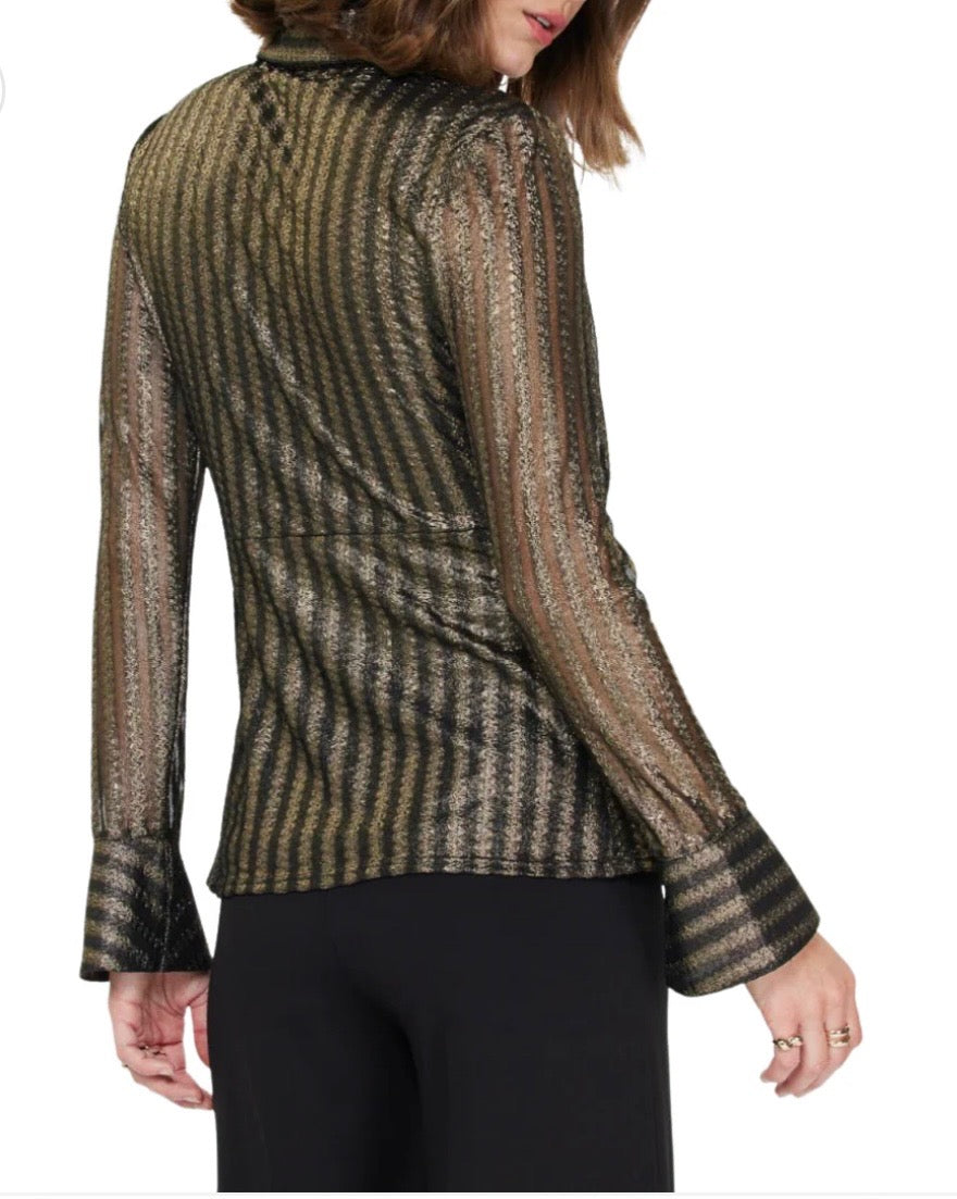 Striped Gold Black Collar Top