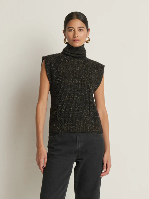 Isha Turtleneck Tank-Shiny Jet Black