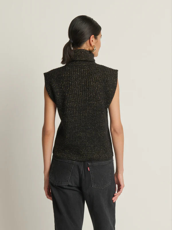 Isha Turtleneck Tank-Shiny Jet Black
