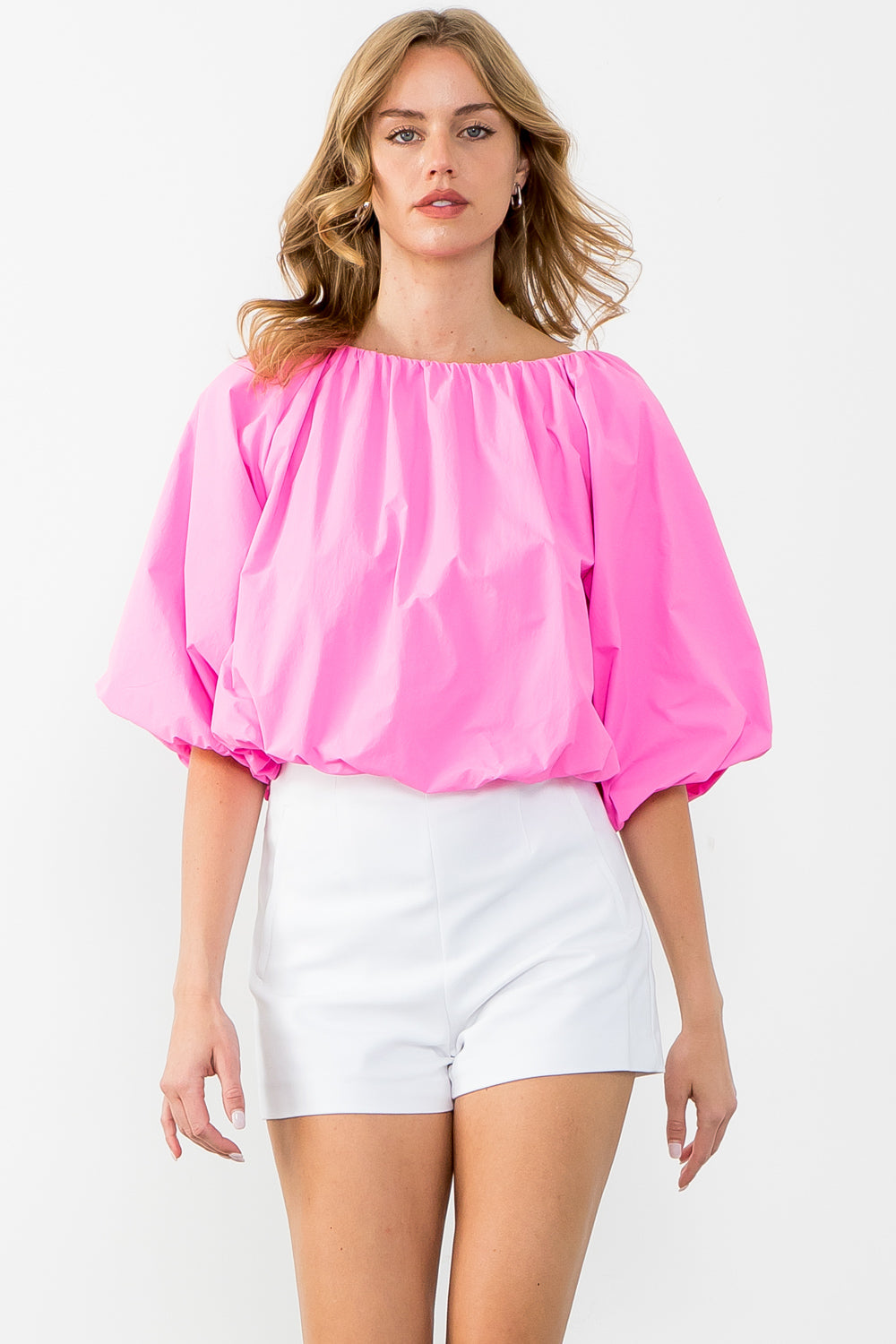 Mid Puff Sleeve Top-Pink