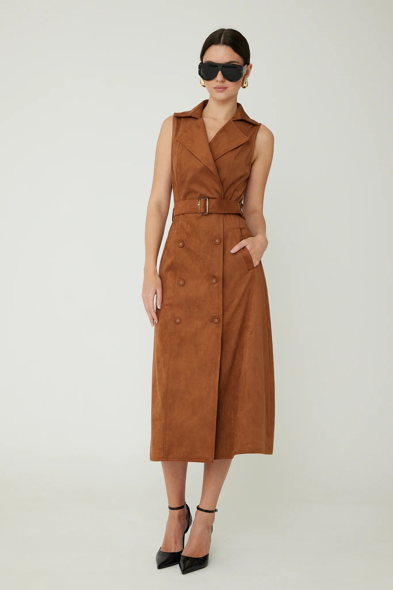 Mae Ultra Suede Dress-Cognac