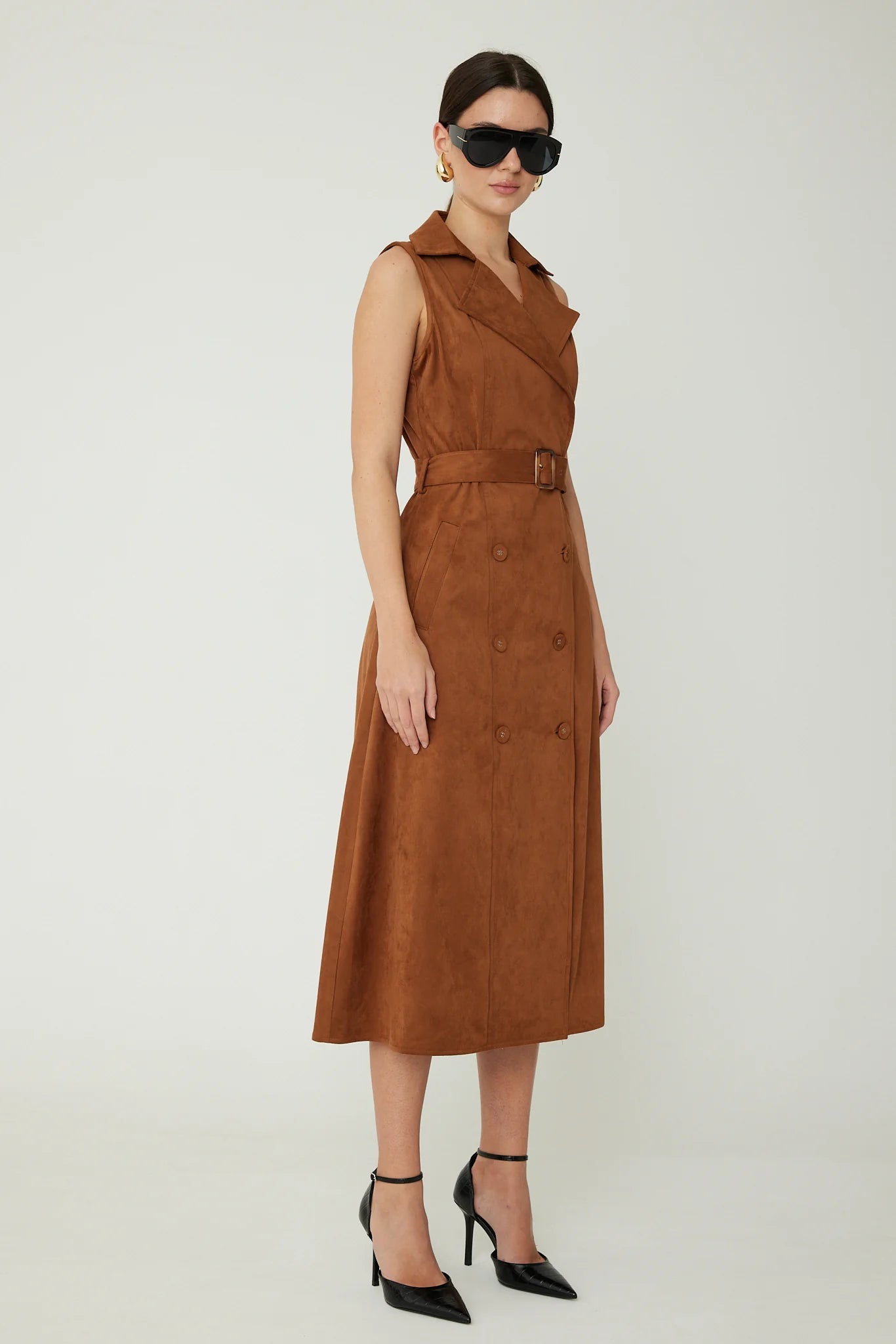 Mae Ultra Suede Dress-Cognac