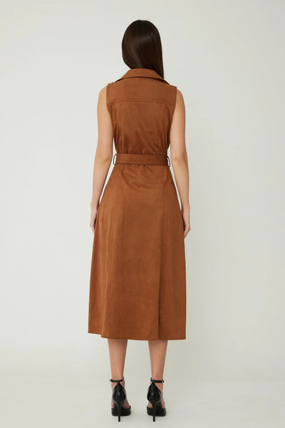 Mae Ultra Suede Dress-Cognac