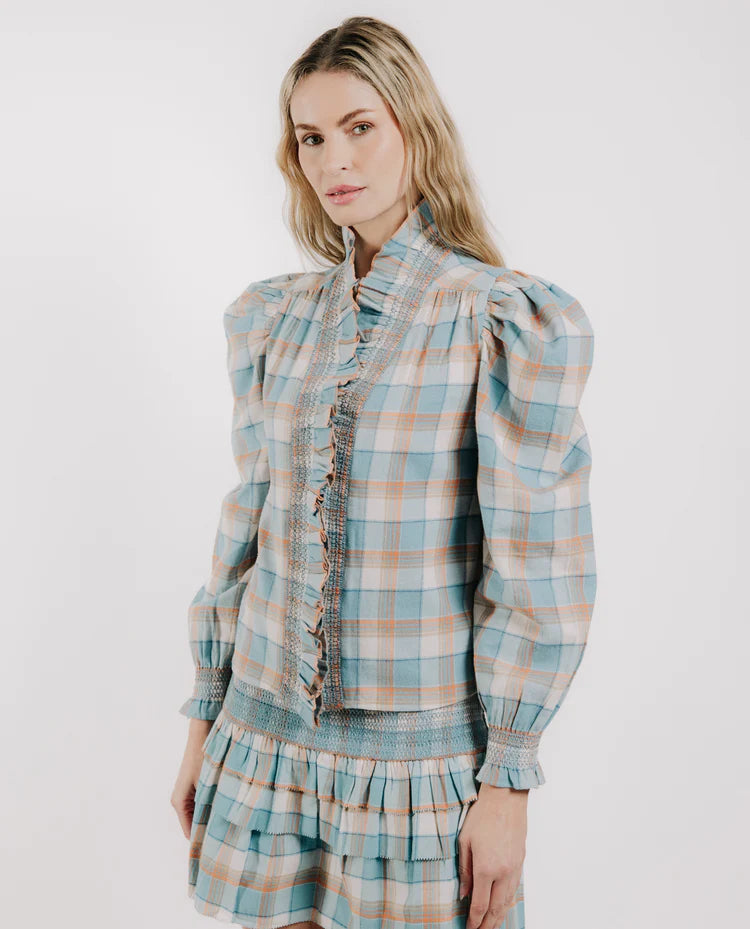Long Sleeve Zuri Top- Wind Chime Plaid