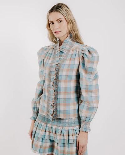 Long Sleeve Zuri Top- Wind Chime Plaid