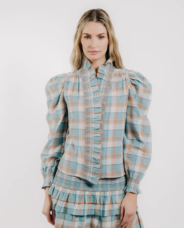 Long Sleeve Zuri Top- Wind Chime Plaid