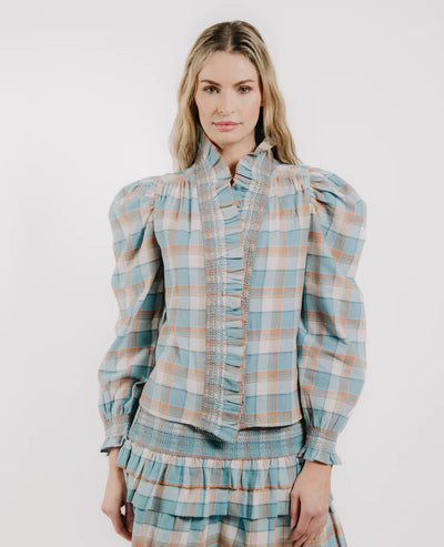 Long Sleeve Zuri Top- Wind Chime Plaid