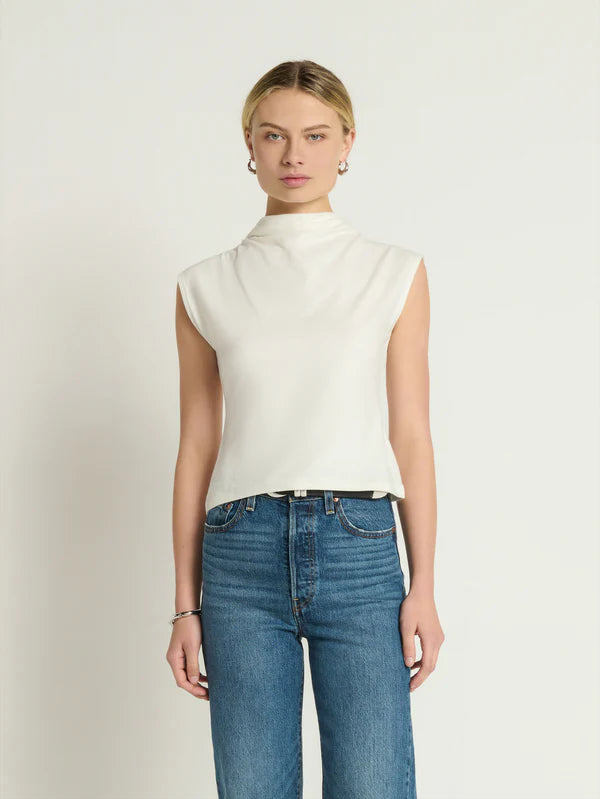 Lulu Mock Neck Top-Porcelain