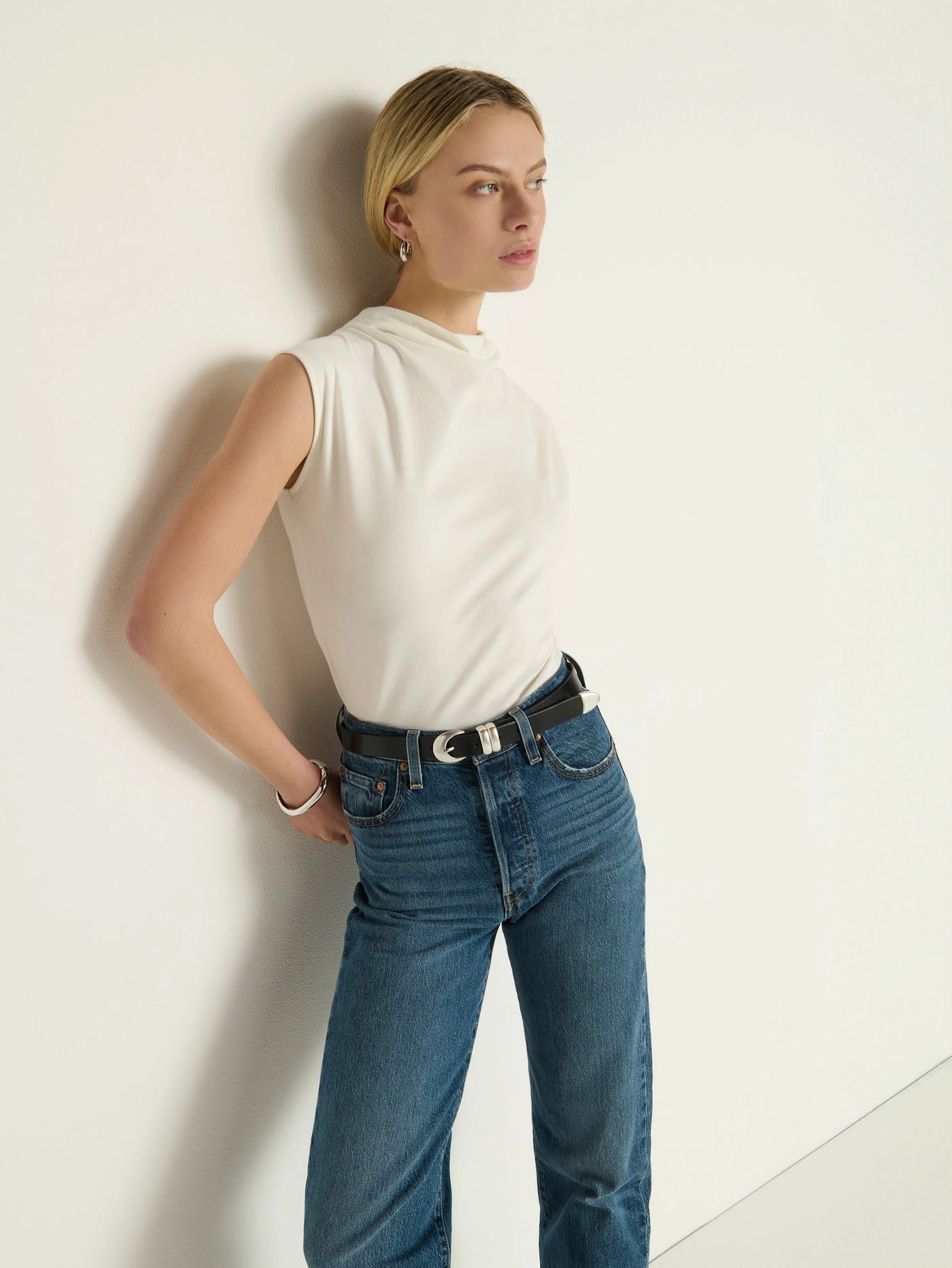 Lulu Mock Neck Top-Porcelain